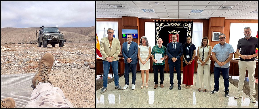Maniobras militares en territorio insular y foto institucional tras la aprobación de la declaración de Lanzarote y La Graciosa como Zona Internacional de Cultura de Paz, en el Salón de Plenos del Cabildo / Foto: Elpejeverde.com