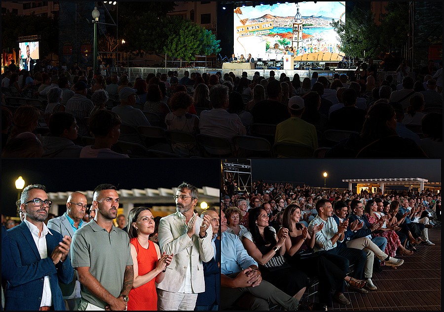 El pregón de Hécher Sosa abrió las Fiestas de San Ginés 2026 en el Parque José Ramírez Cerdá: el plano general del acto, el pregonero entre el público y la primera fila durante la intervención del luchador arrecifeño / Foto: Ayuntamiento de Arrecife