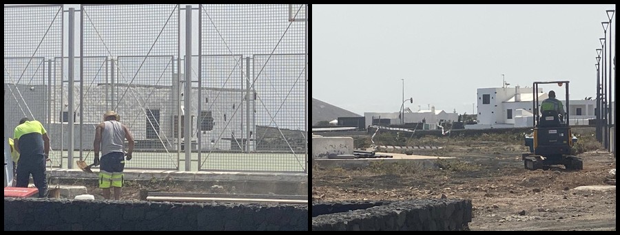 Operarios y maquinaria trabajando en las canalizaciones eléctricas de la antena de Masdache, en Tías / Foto: PP de Tías